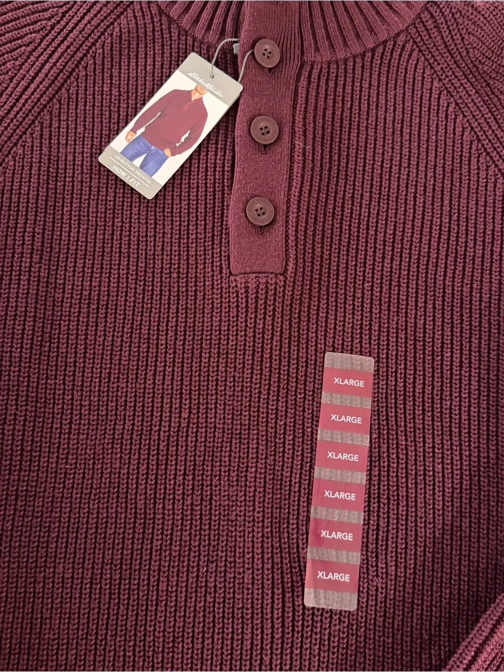 Eddie Bauer Sweater Mens Red Maroon Pullover Quarter Zip Size XL NWT
